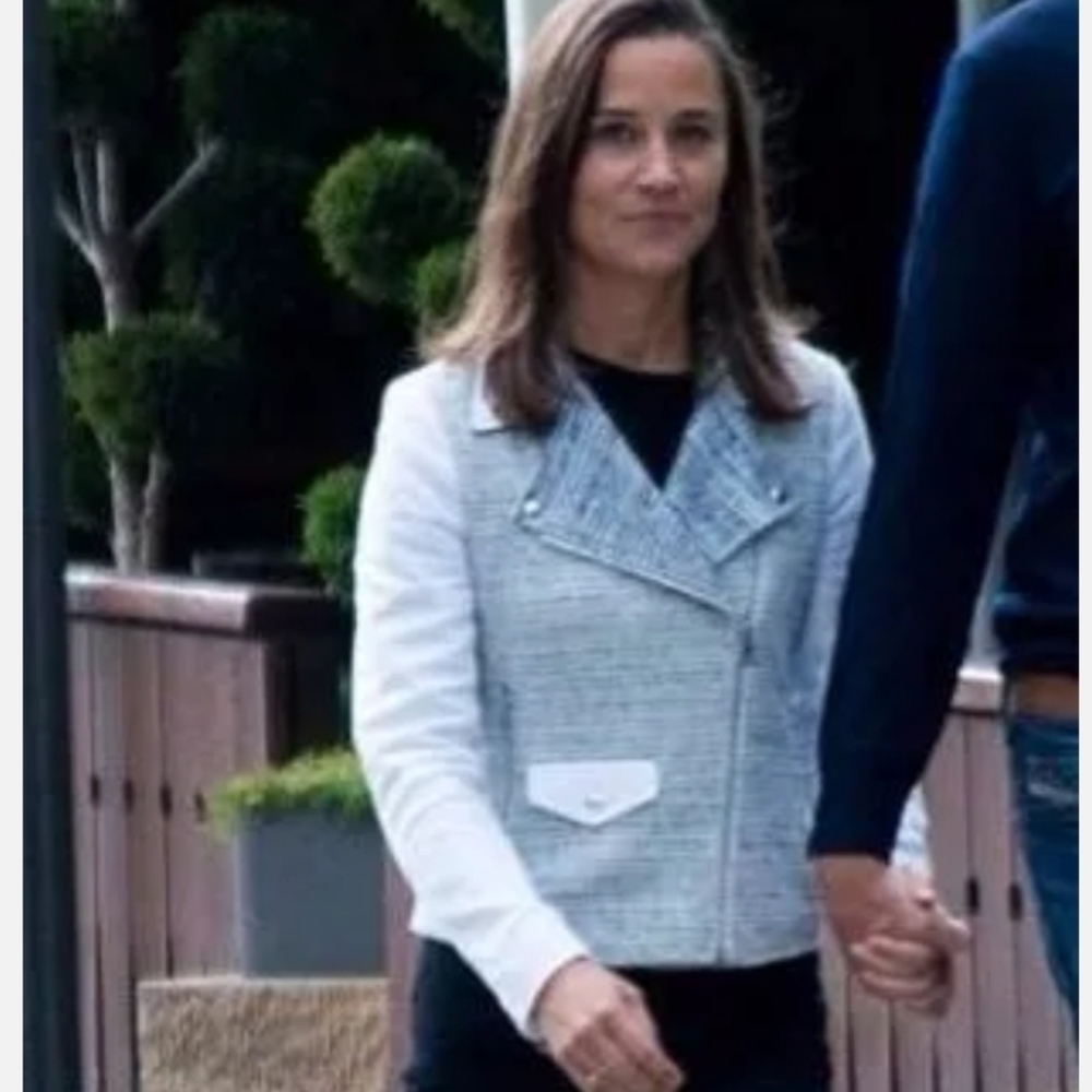 Sandro Paris‎ Vernis Tweed Moto Jacket Blue White Gray Size 38 - Picture 14 of 14